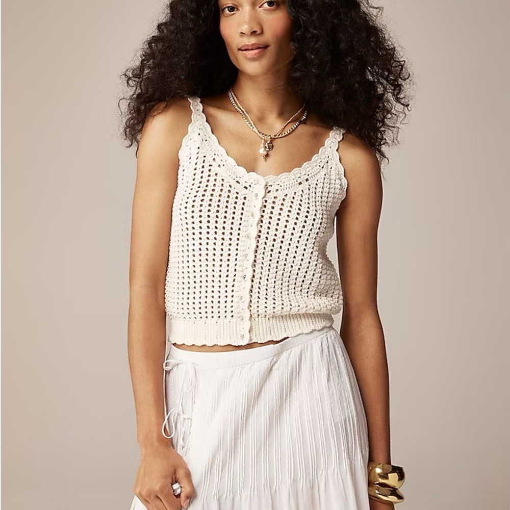 J CREW CROCHET BUTTON UP TANK IVORY NWT SZ LARGE